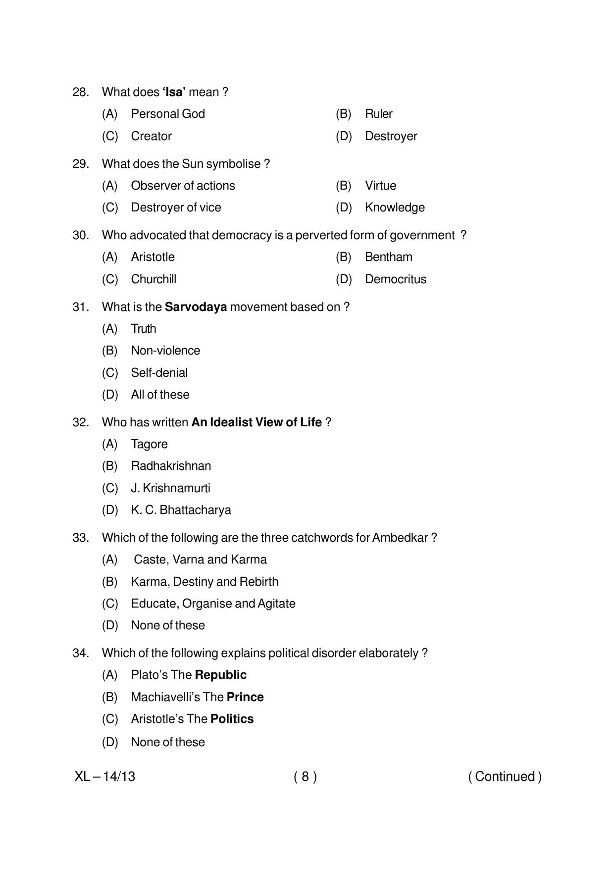 Odisha CPET PHILOSOPHY 2020 Question Paper - Page 8