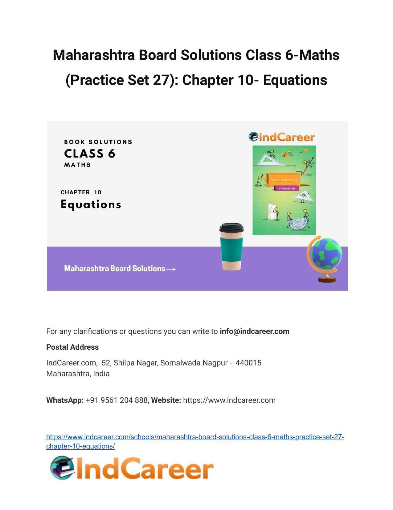 Maharashtra Board Solutions Class 6-Maths (Practice Set 27): Chapter 10- Equations - Page 1