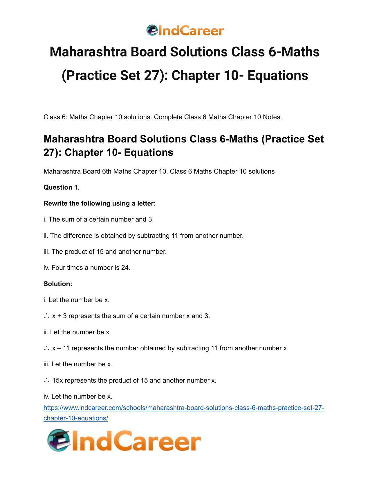 Maharashtra Board Solutions Class 6-Maths (Practice Set 27): Chapter 10- Equations - Page 2