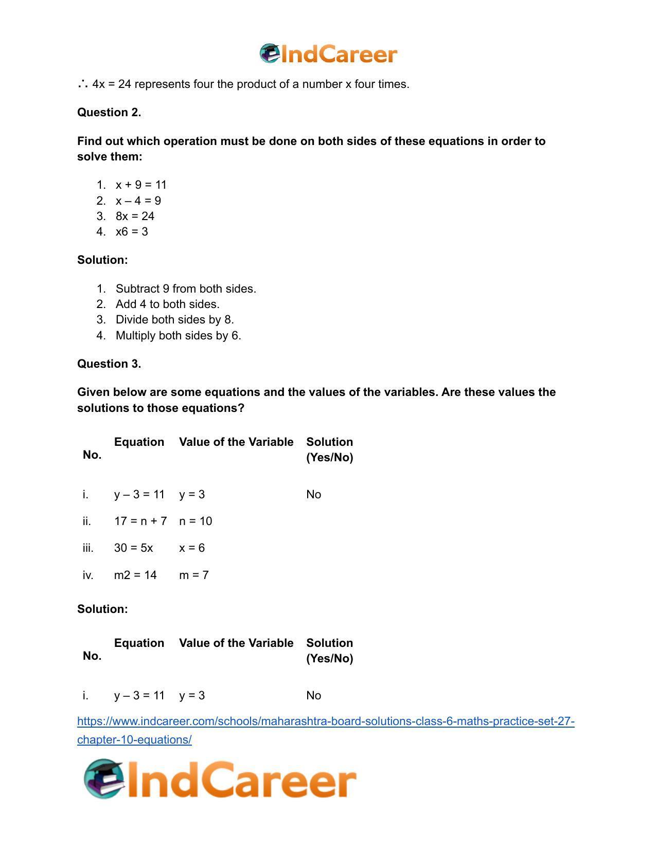 Maharashtra Board Solutions Class 6-Maths (Practice Set 27): Chapter 10- Equations - Page 3