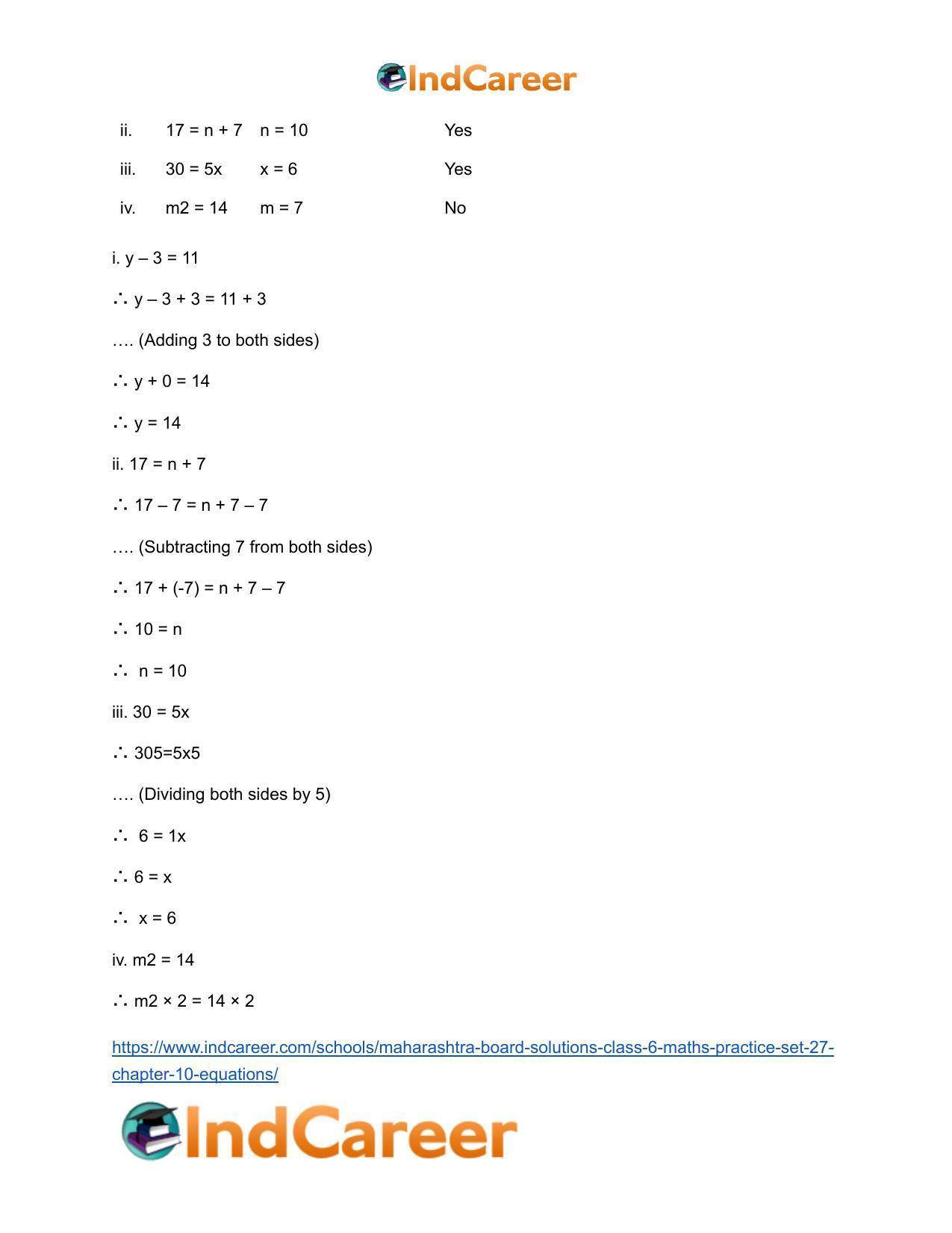 Maharashtra Board Solutions Class 6-Maths (Practice Set 27): Chapter 10- Equations - Page 4