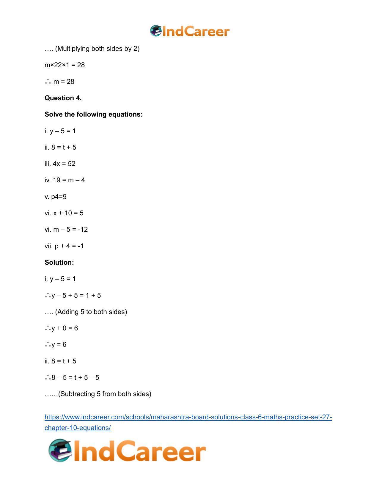 Maharashtra Board Solutions Class 6-Maths (Practice Set 27): Chapter 10- Equations - Page 5