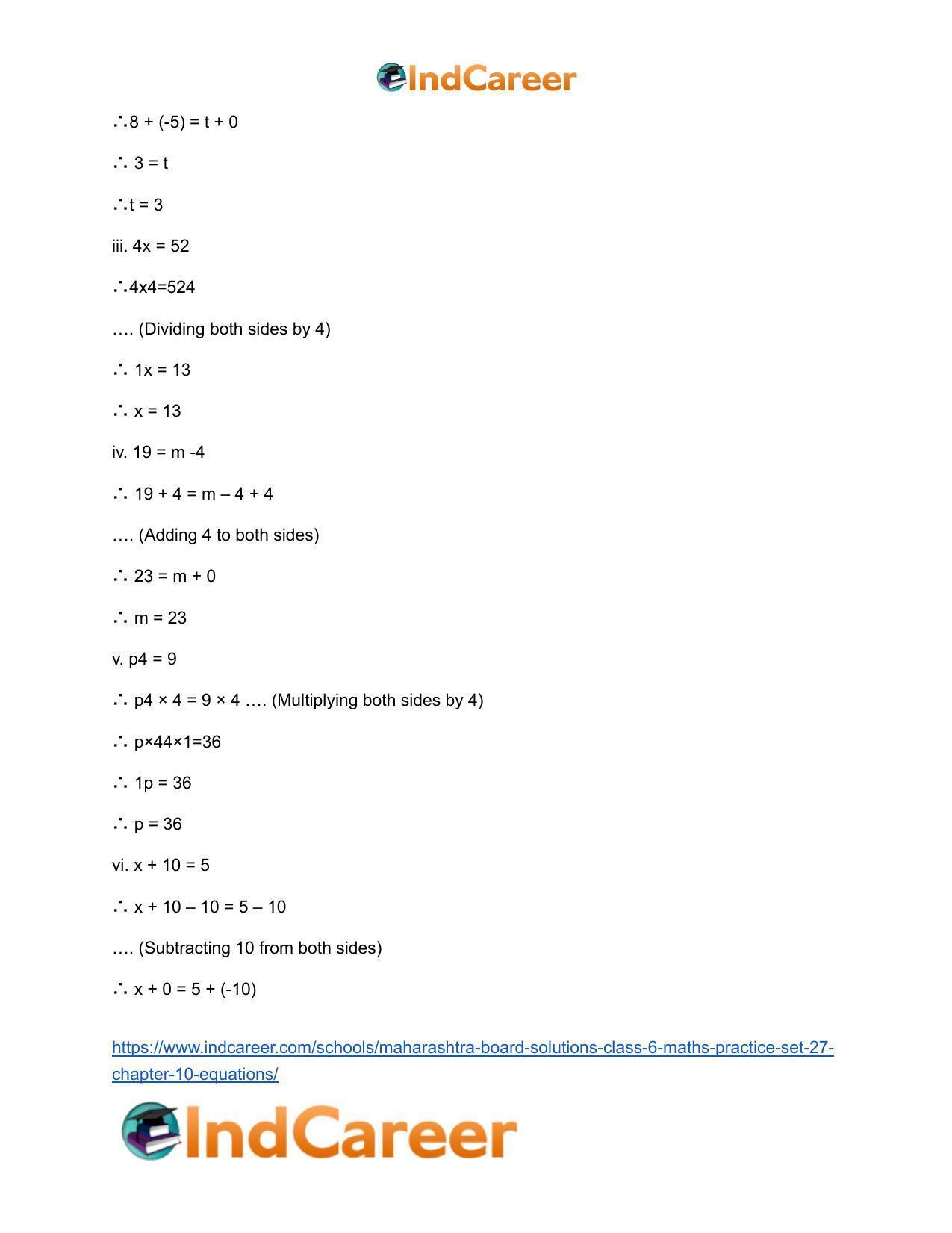 Maharashtra Board Solutions Class 6-Maths (Practice Set 27): Chapter 10- Equations - Page 6