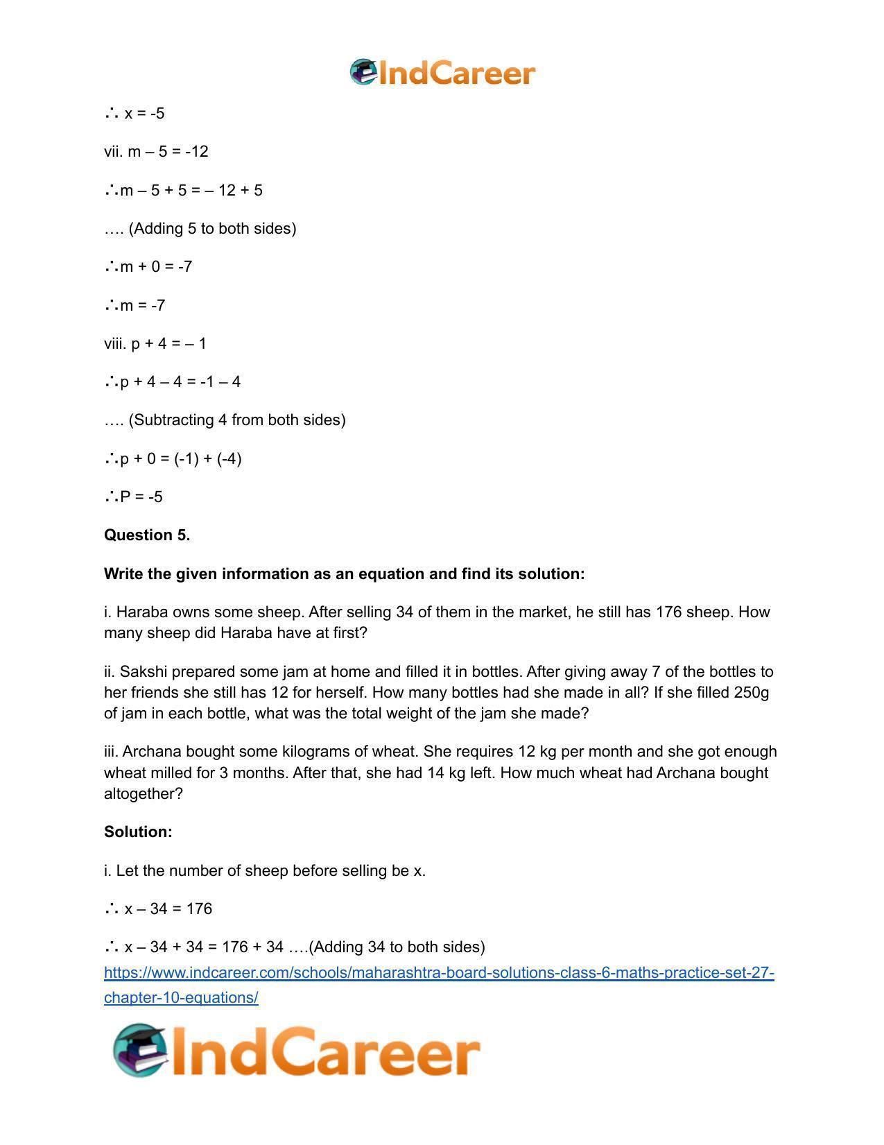Maharashtra Board Solutions Class 6-Maths (Practice Set 27): Chapter 10- Equations - Page 7