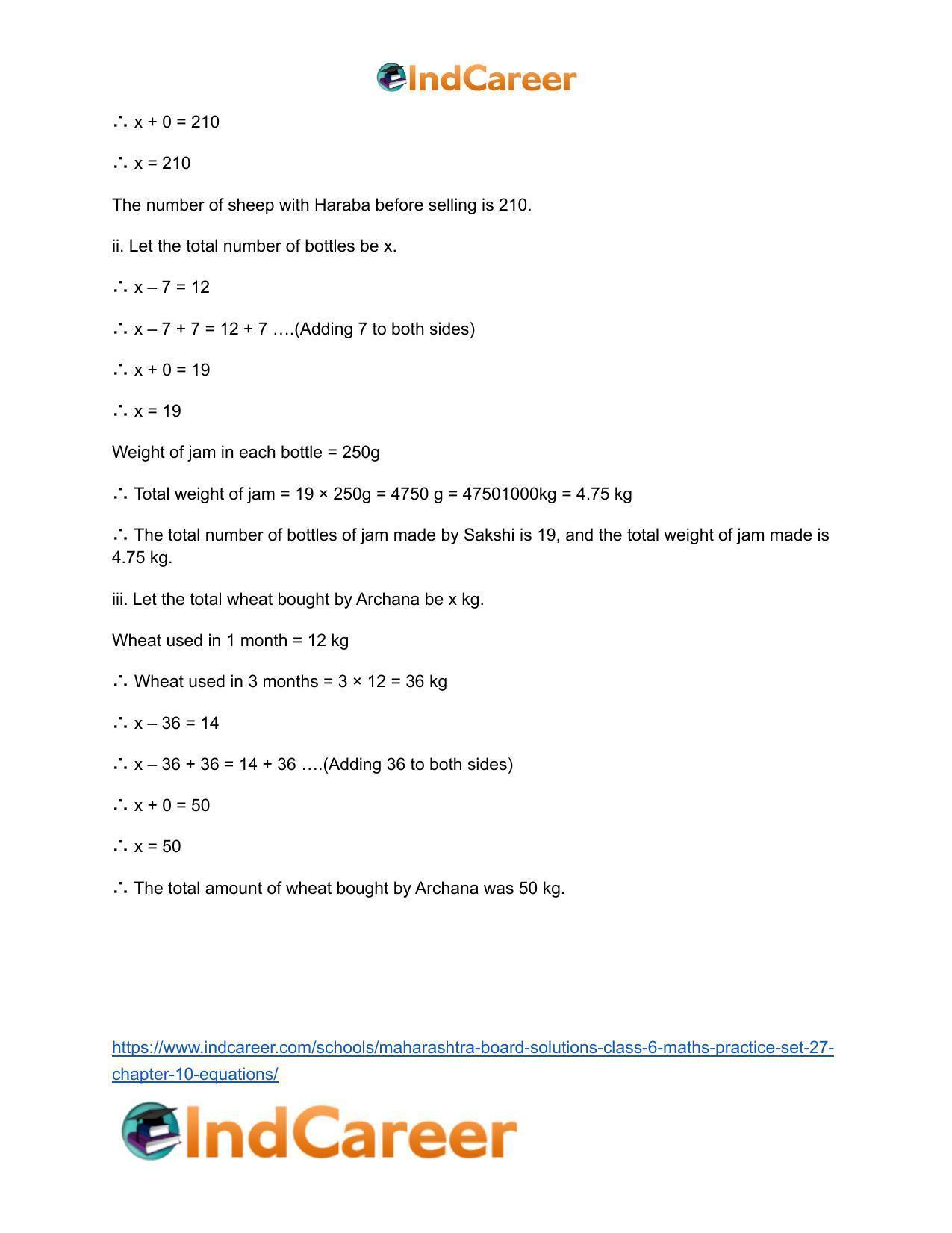 Maharashtra Board Solutions Class 6-Maths (Practice Set 27): Chapter 10- Equations - Page 8