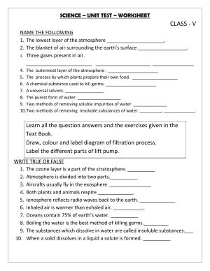 Worksheet for Class 5 Science Assignment 19