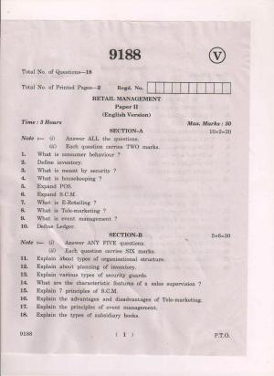AP Inter 2nd Year Retail Management-II March-2019-Vocational Question Paper