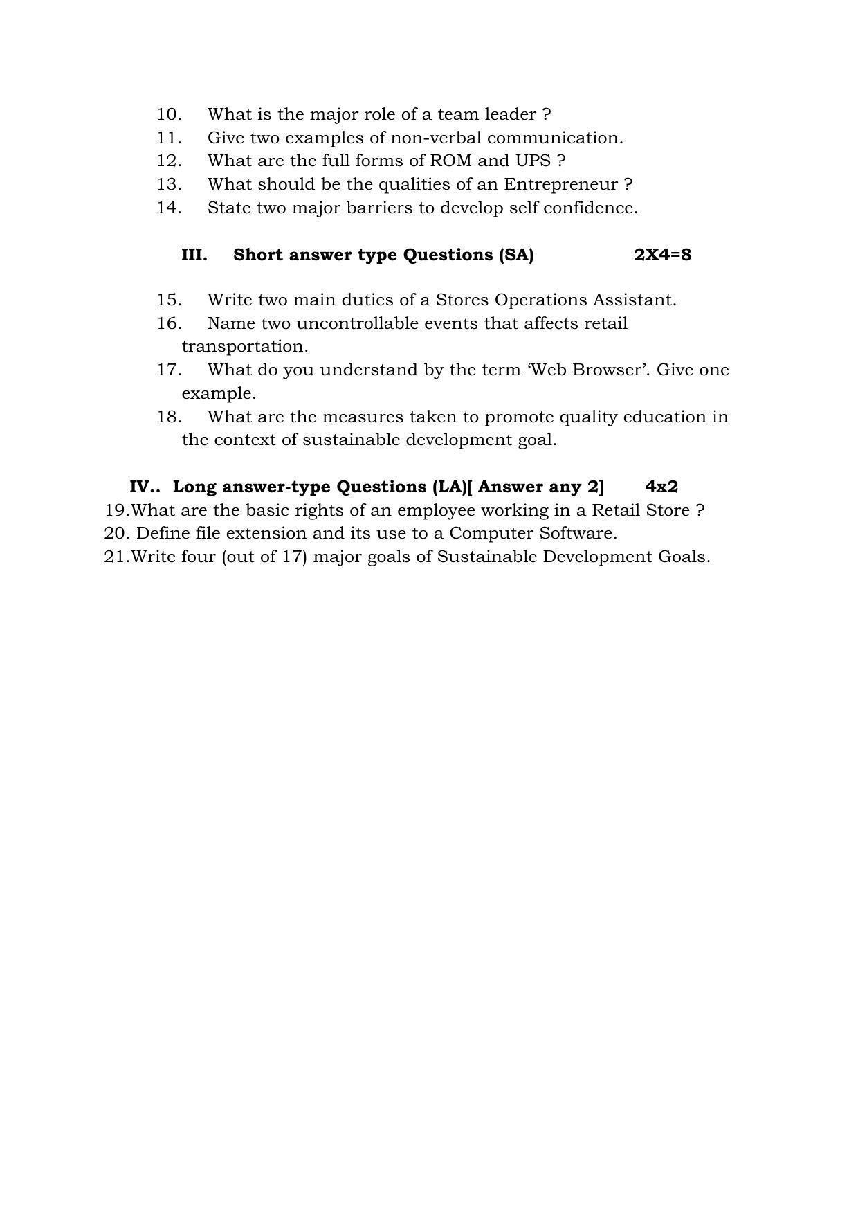 Tripura Board Class 10th Vocational (Theo & Prac) Model Question Paper 2023 - Page 10