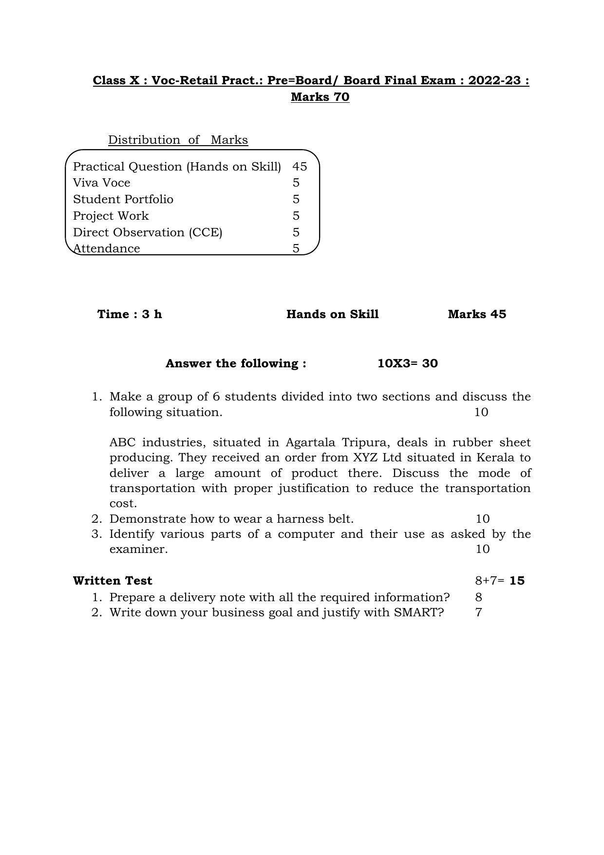 Tripura Board Class 10th Vocational (Theo & Prac) Model Question Paper 2023 - Page 11