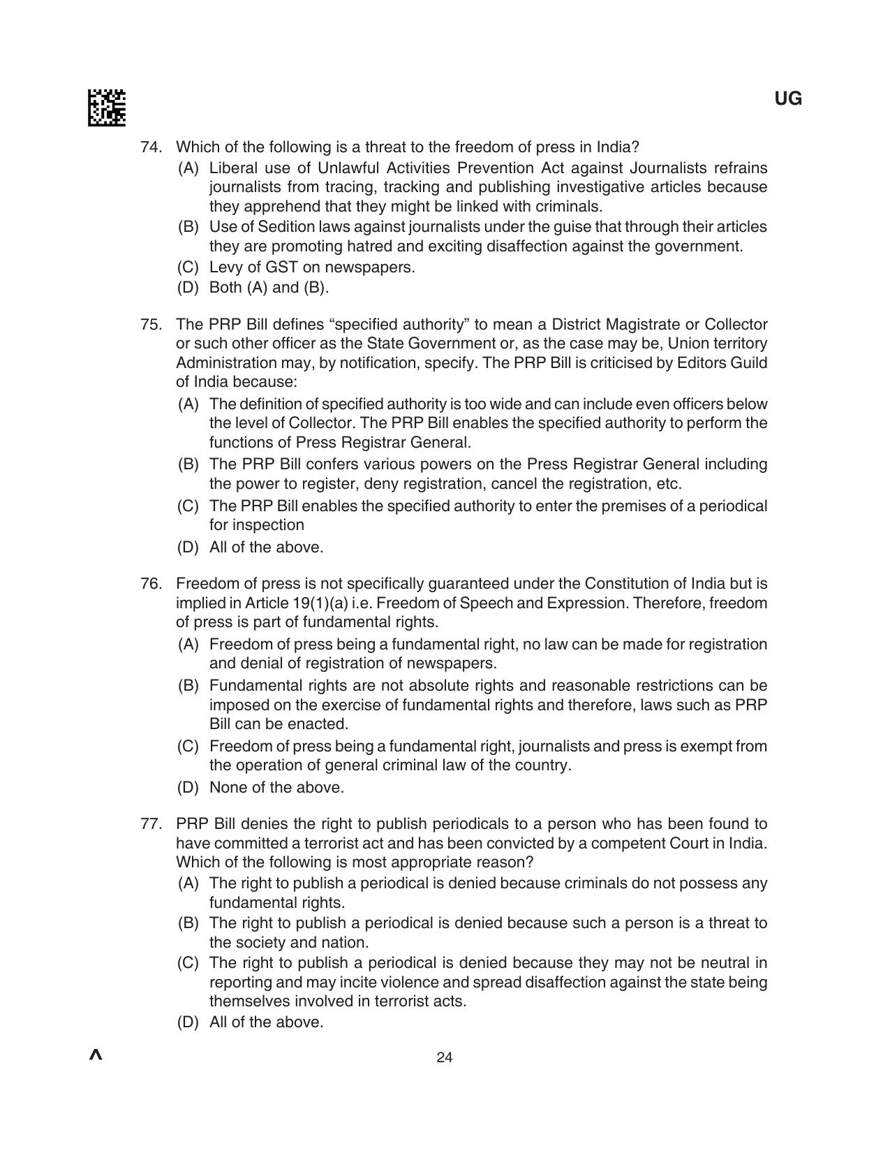 CLAT 2024 UG SET B Question Paper - Page 24