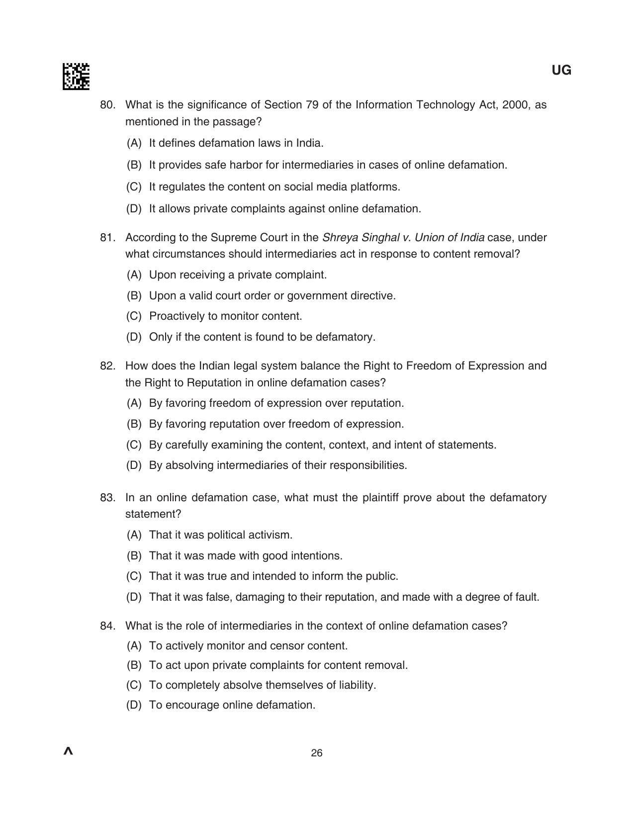 CLAT 2024 UG SET B Question Paper - Page 26