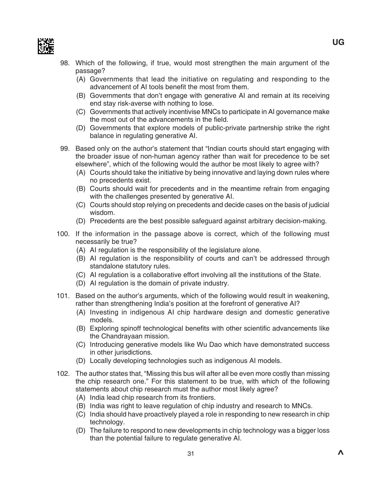 CLAT 2024 UG SET B Question Paper - Page 31