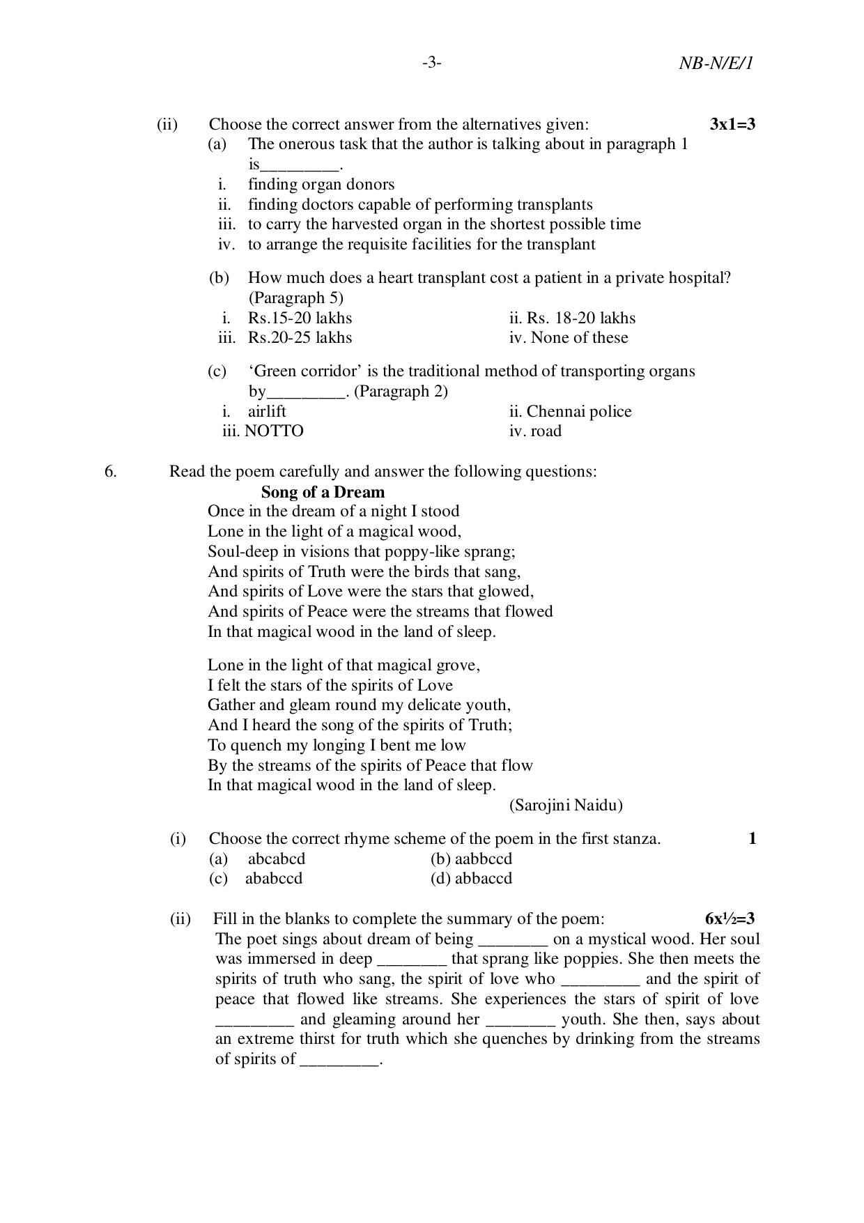 NBSE Class IX Final Examination 2023 Phase 2 Question Paper (All Subjects) - Page 3