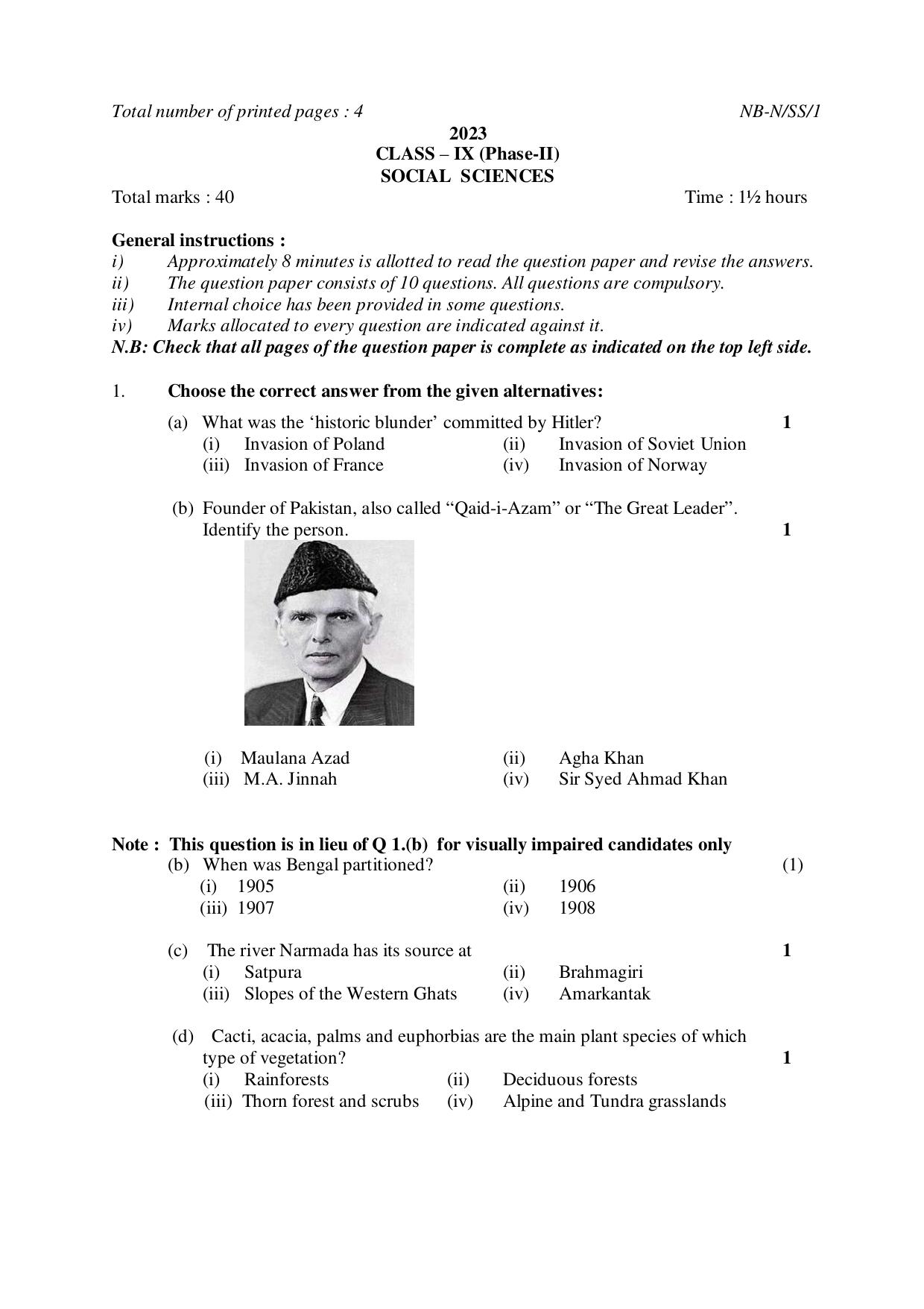 NBSE Class IX Final Examination 2023 Phase 2 Question Paper (All Subjects) - Page 5
