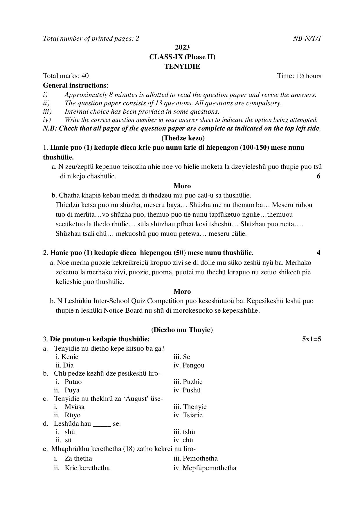 NBSE Class IX Final Examination 2023 Phase 2 Question Paper (All Subjects) - Page 16