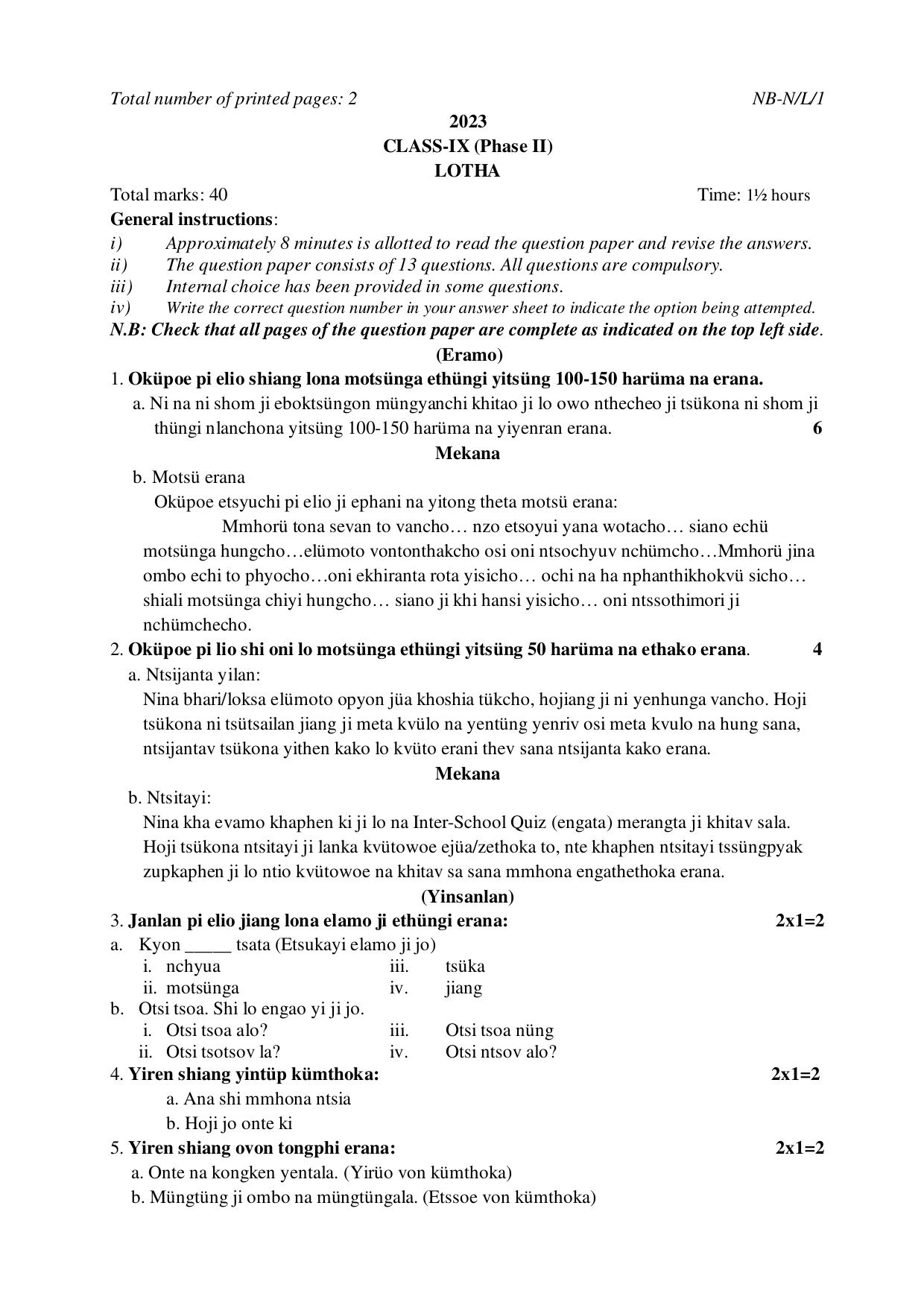 NBSE Class IX Final Examination 2023 Phase 2 Question Paper (All Subjects) - Page 22