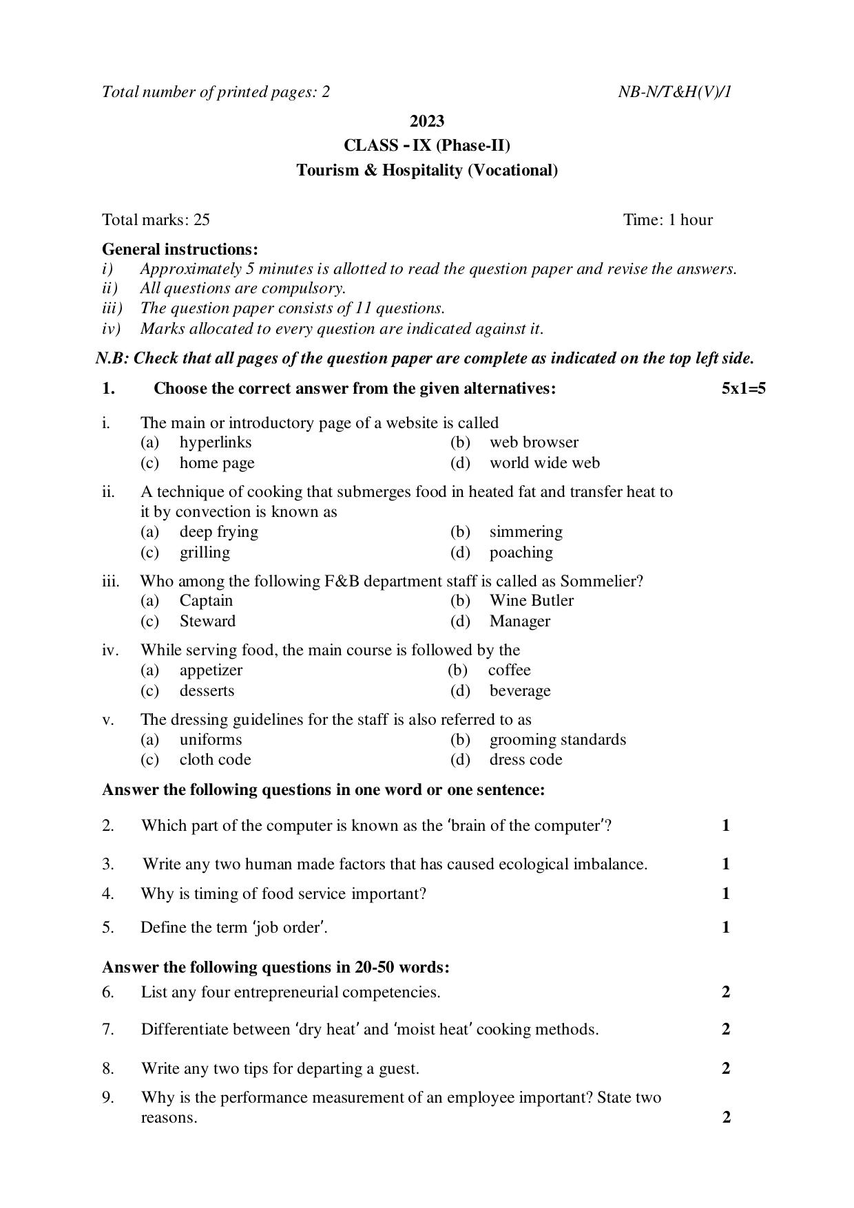 NBSE Class IX Final Examination 2023 Phase 2 Question Paper (All Subjects) - Page 43