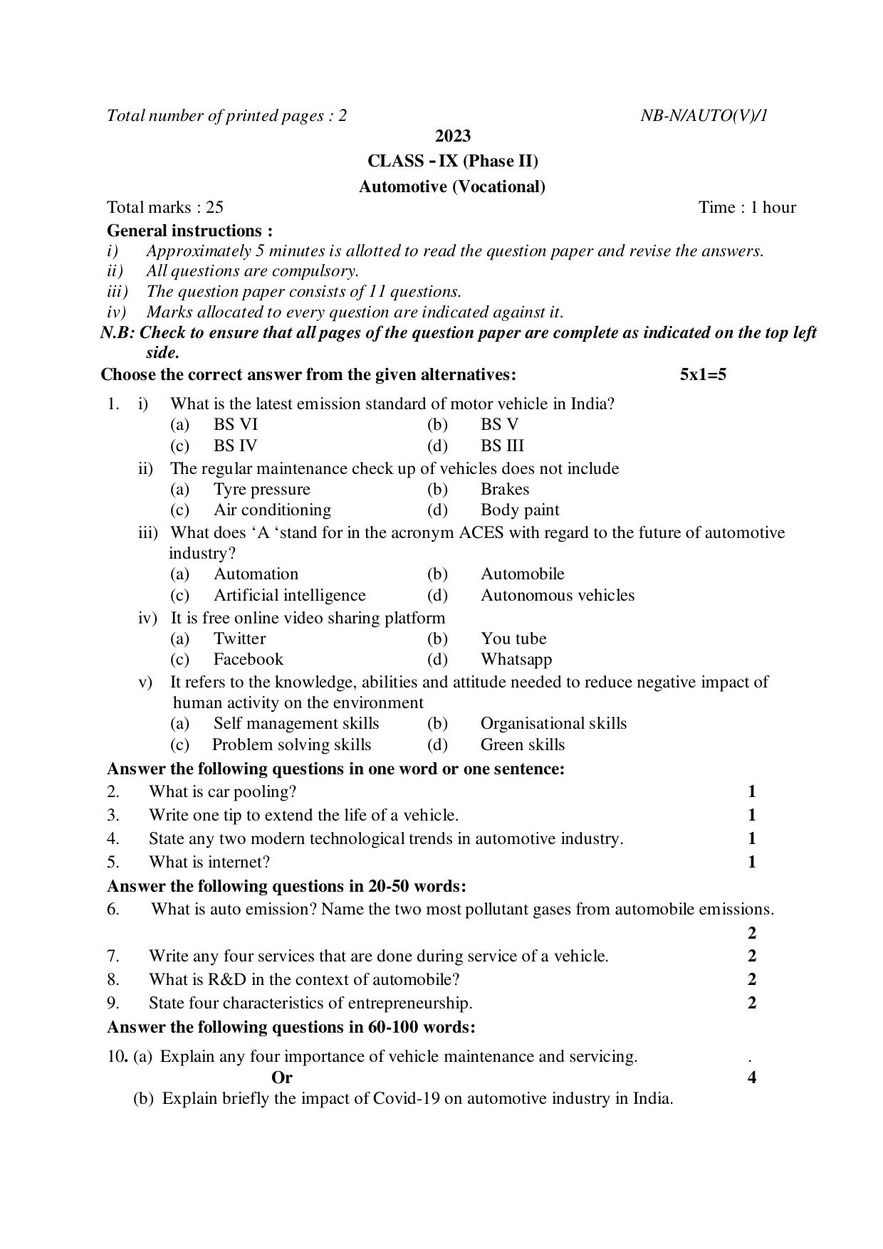 NBSE Class IX Final Examination 2023 Phase 2 Question Paper (All Subjects) - Page 52