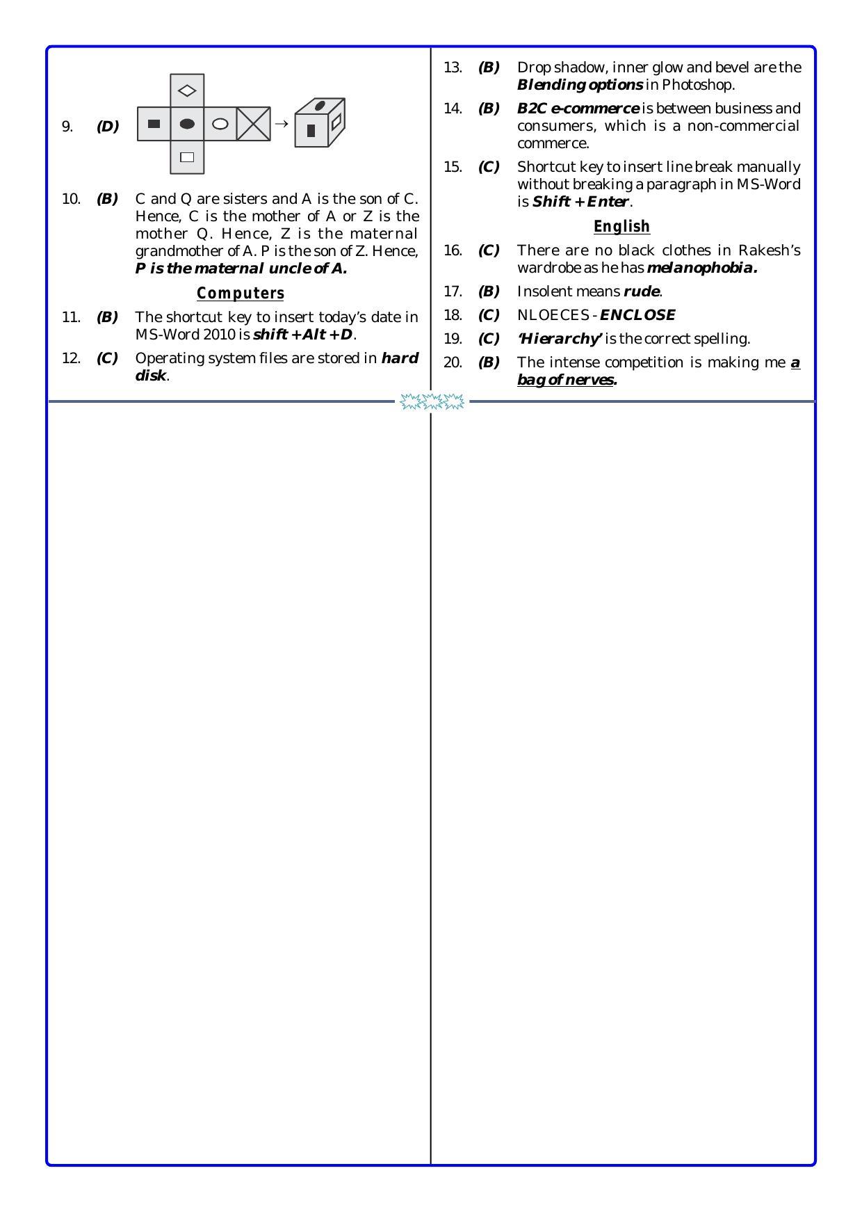 UCO Sample Papers for Class 9 Key & Solutions - Page 2