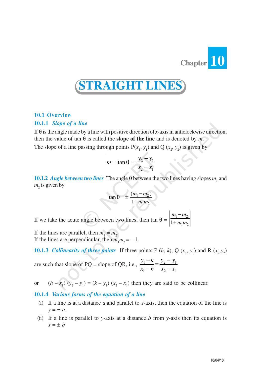 NCERT Exemplar Book for Class 11 Maths: Chapter 10 Straight Lines - Page 1