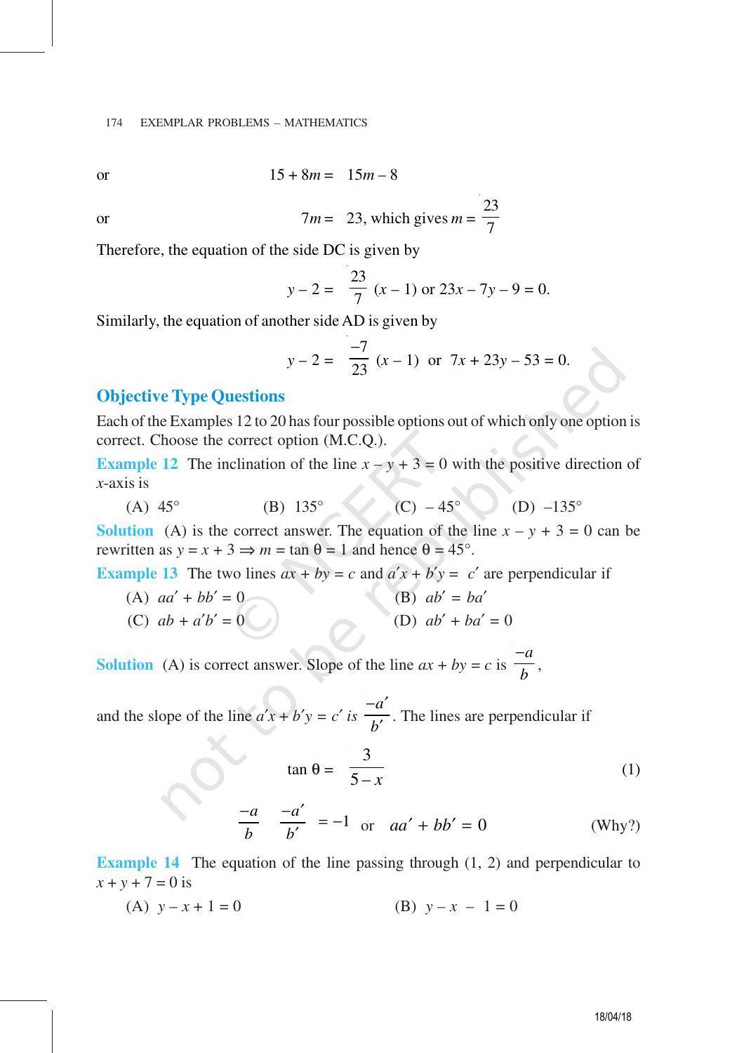 NCERT Exemplar Book for Class 11 Maths: Chapter 10 Straight Lines - Page 10
