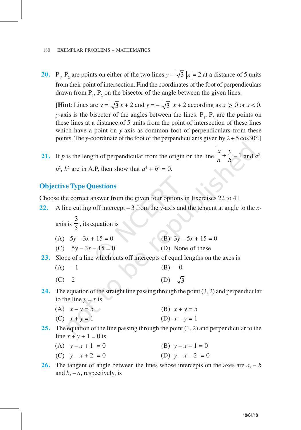 NCERT Exemplar Book for Class 11 Maths: Chapter 10 Straight Lines - Page 16