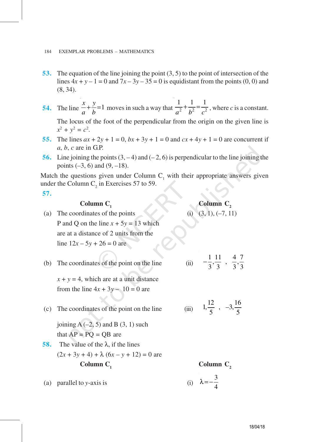 NCERT Exemplar Book for Class 11 Maths: Chapter 10 Straight Lines - Page 20