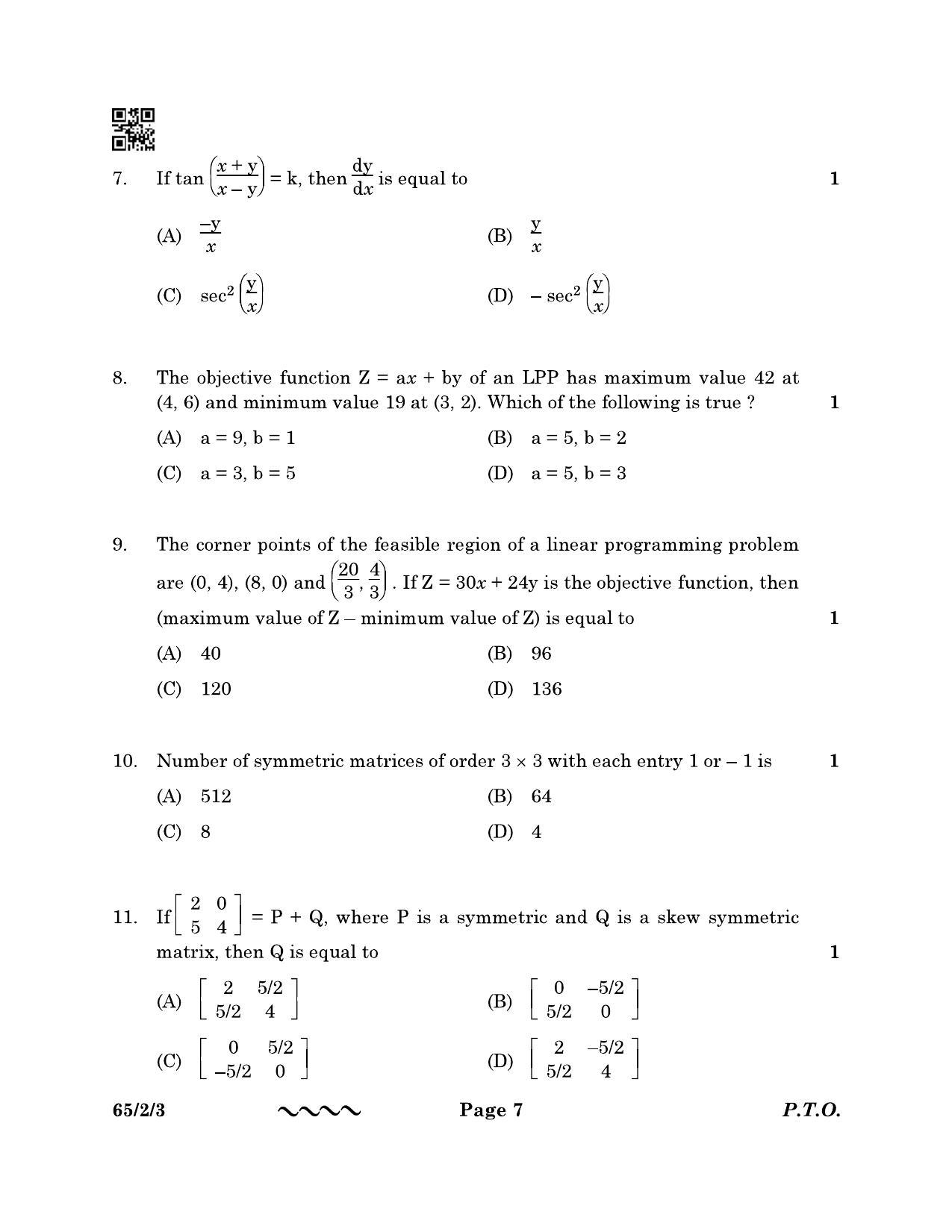 CBSE Class 12 65-2-3 MATHEMATICS 2023 Question Paper - Page 7