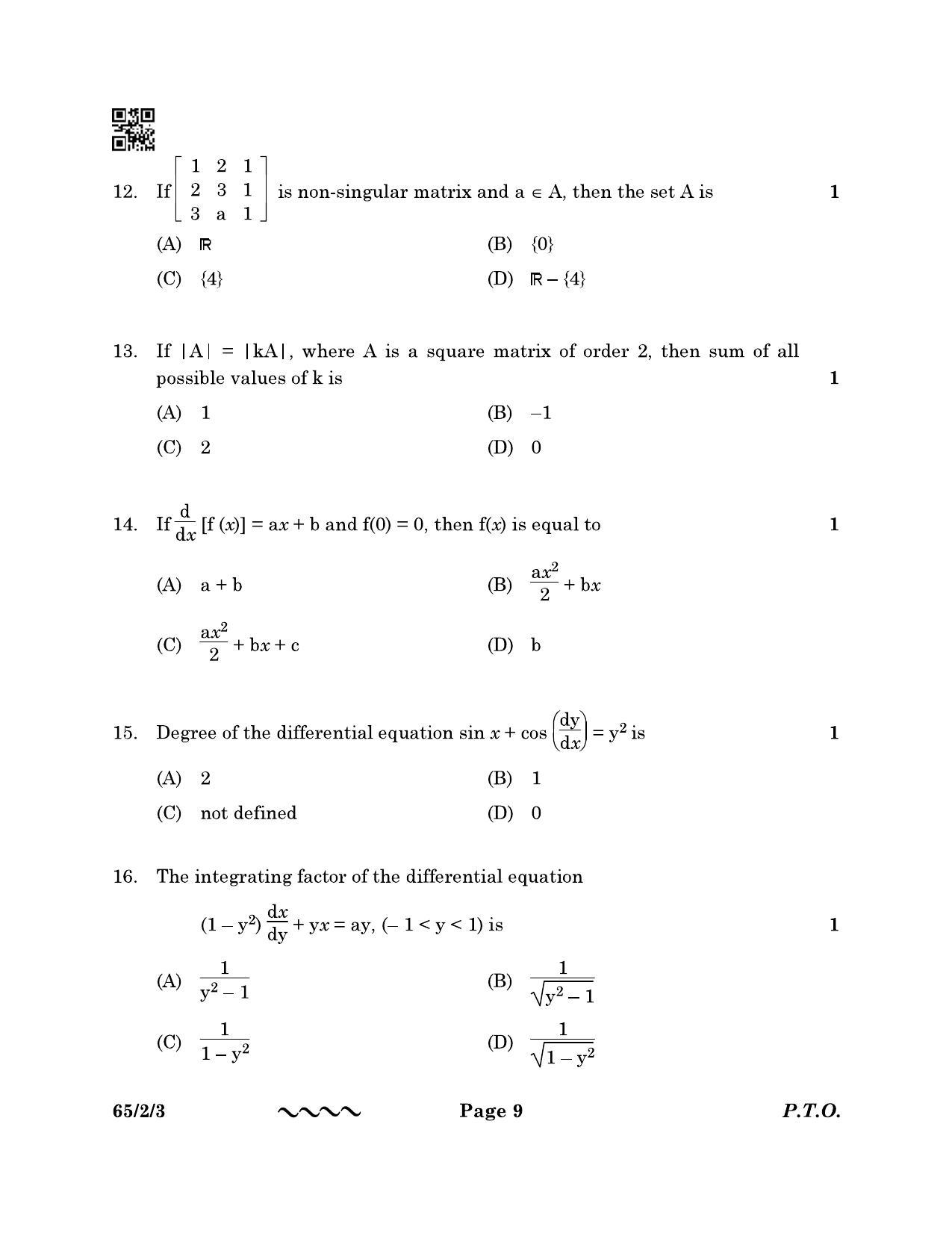 CBSE Class 12 65-2-3 MATHEMATICS 2023 Question Paper - Page 9