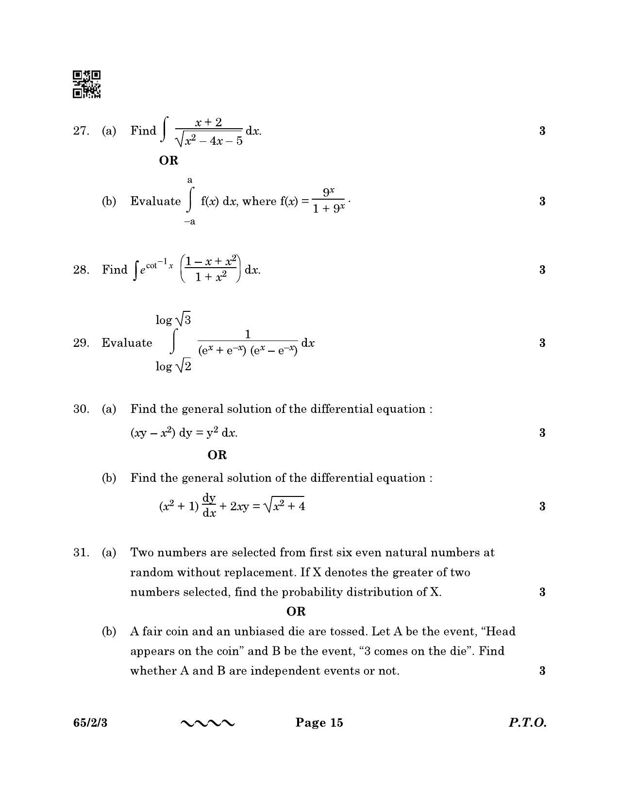 CBSE Class 12 65-2-3 MATHEMATICS 2023 Question Paper - Page 15