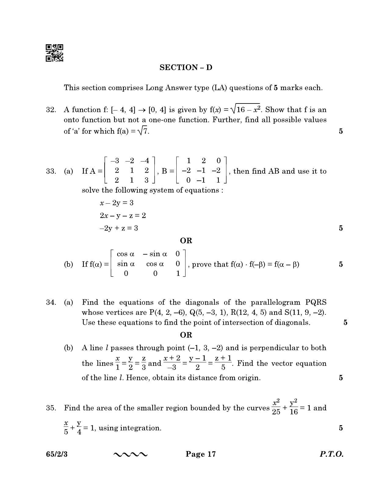 CBSE Class 12 65-2-3 MATHEMATICS 2023 Question Paper - Page 17