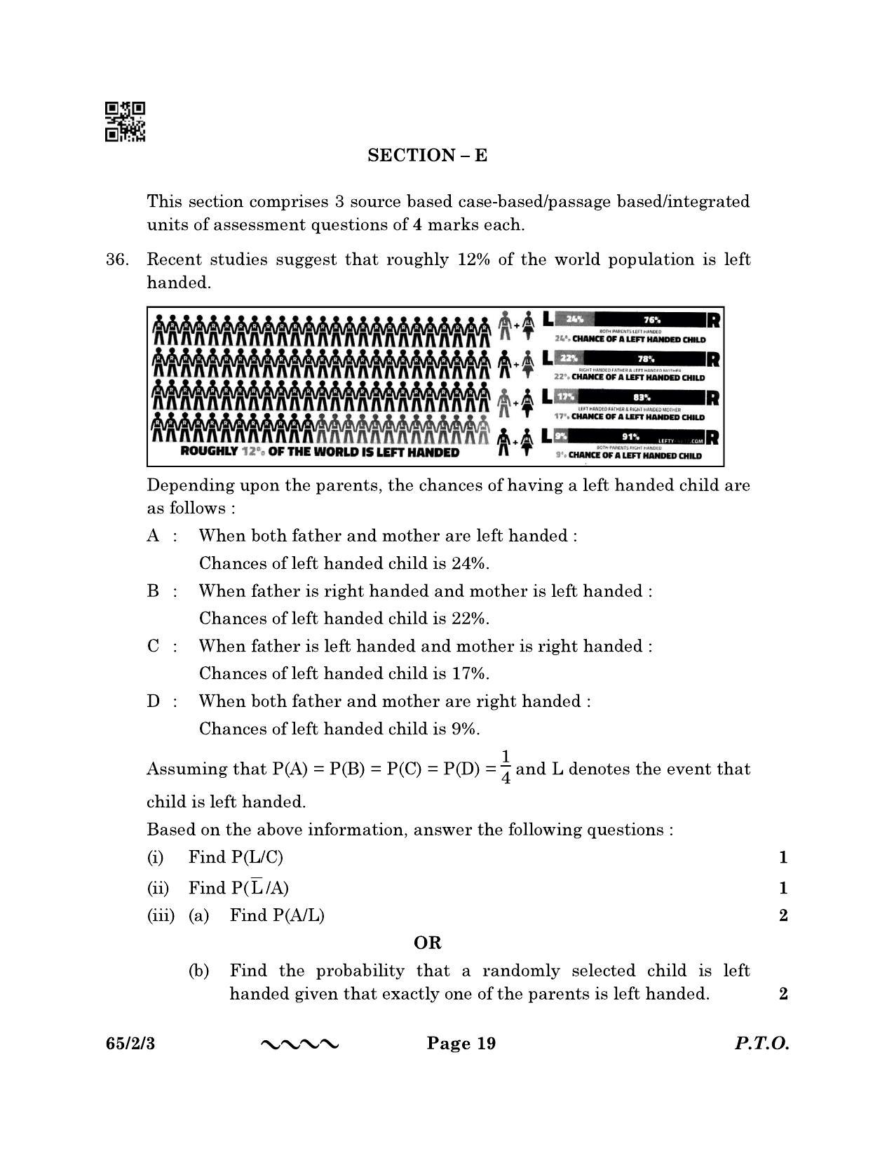 CBSE Class 12 65-2-3 MATHEMATICS 2023 Question Paper - Page 19
