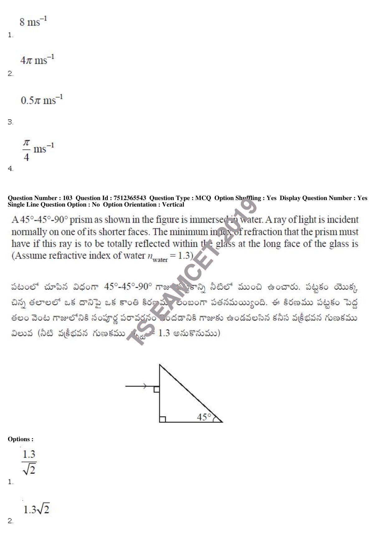 TS EAMCET 2019 Engineering Question Paper with Key (8 May 2019 Afternoon) - Page 91