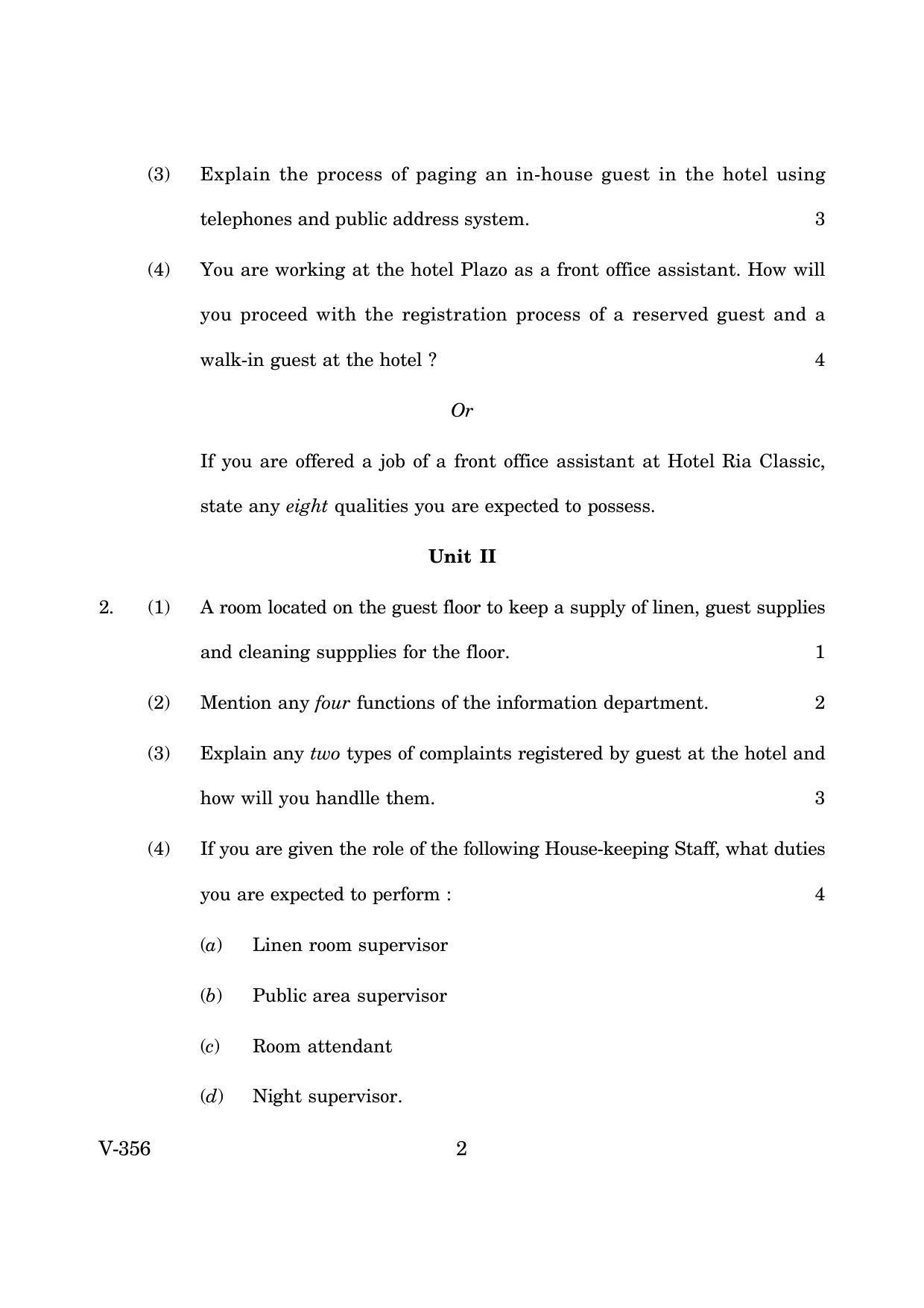 Goa Board Class 12 Introduction to Hospitality Industry 2019 (March 2019) Question Paper - Page 2