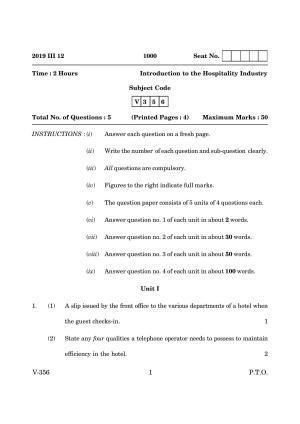 Goa Board Class 12 Introduction to Hospitality Industry 2019 (March 2019) Question Paper