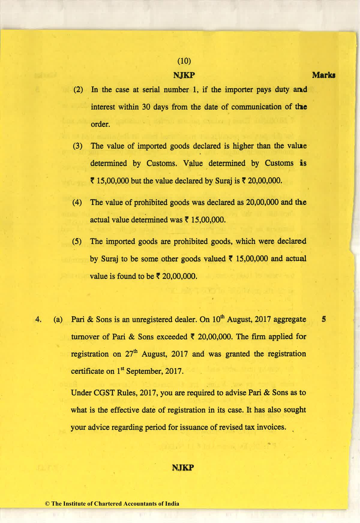 CA Final May 2018 Question Paper - Paper 8 – Indirect Tax Laws - Page 10