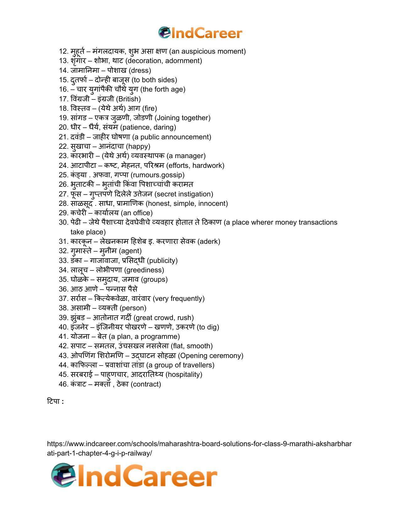 Maharashtra Board Solutions for Class 9- Marathi Aksharbharati (Part- 1): Chapter 4- जी. आय. पी. रेल्वे - Page 41
