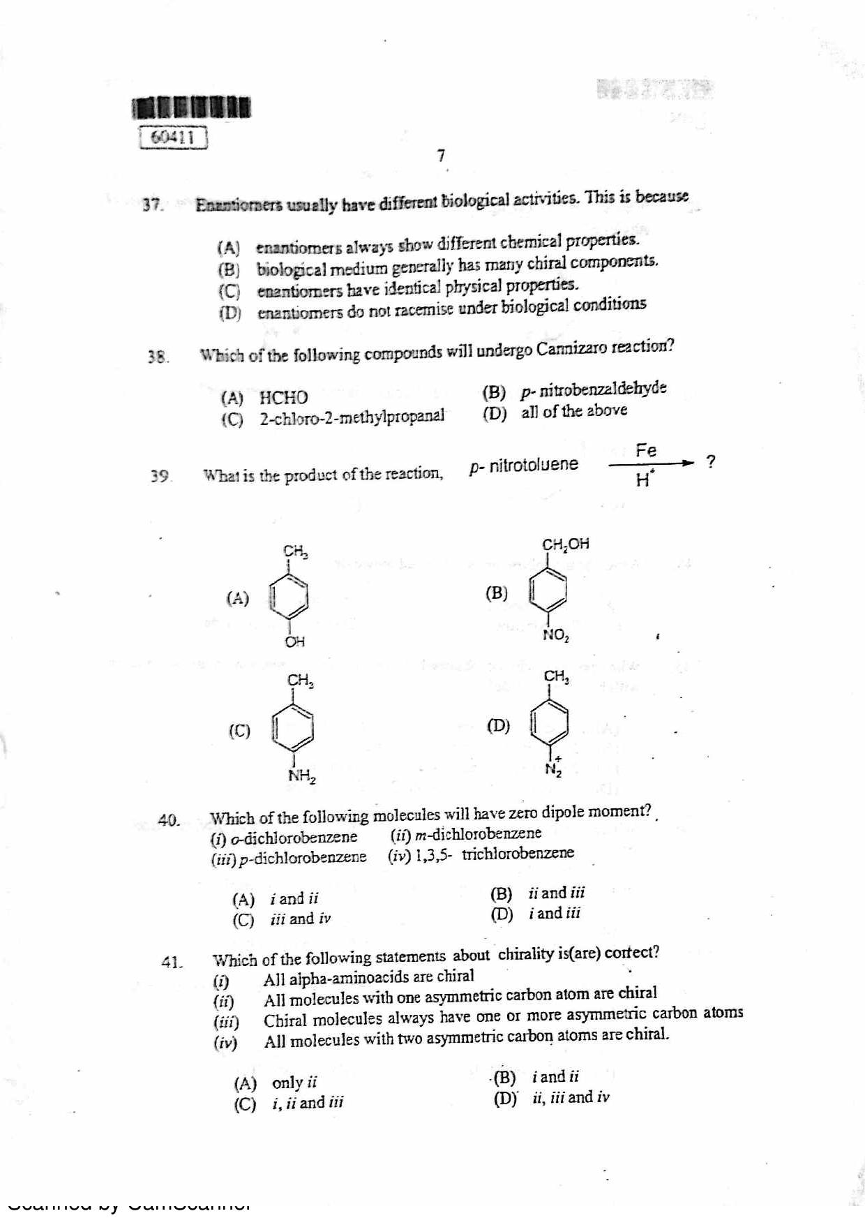 CUSAT CAT 2011 Chemistry Question Paper - Page 8