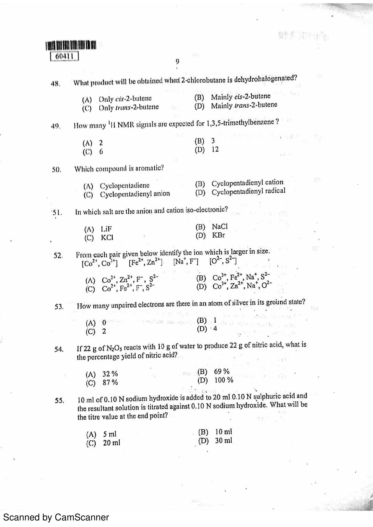 CUSAT CAT 2011 Chemistry Question Paper - Page 10