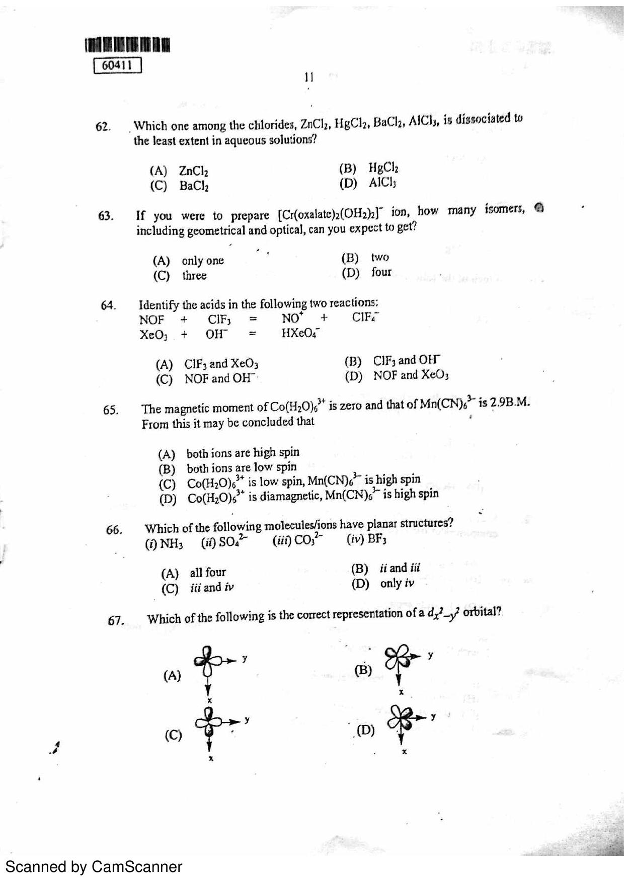 CUSAT CAT 2011 Chemistry Question Paper - Page 12