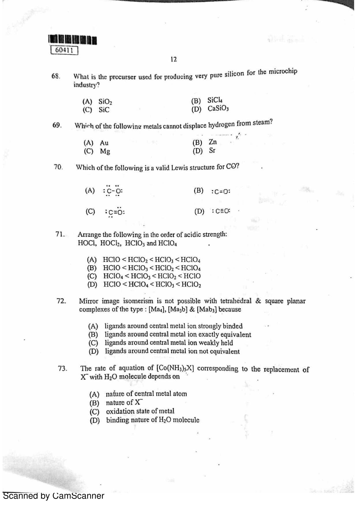 CUSAT CAT 2011 Chemistry Question Paper - Page 13