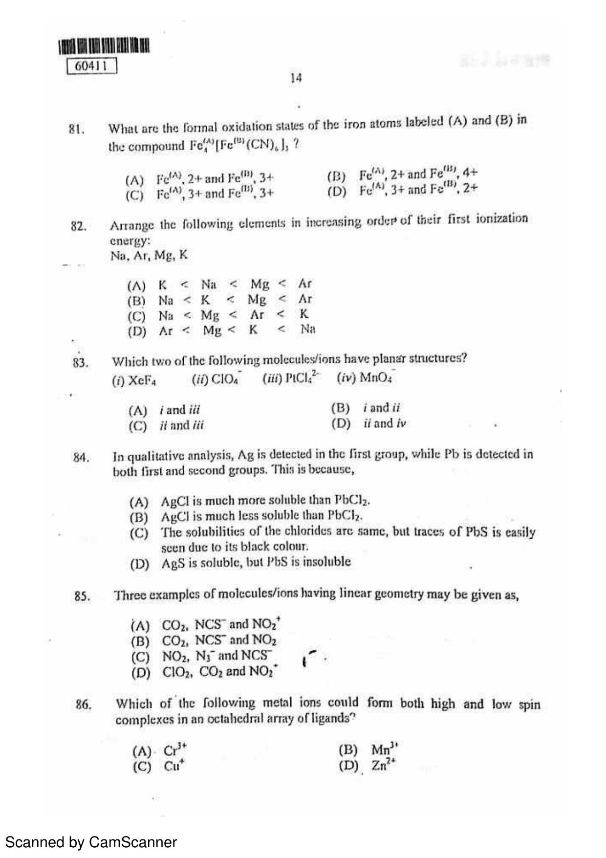 CUSAT CAT 2011 Chemistry Question Paper - Page 15