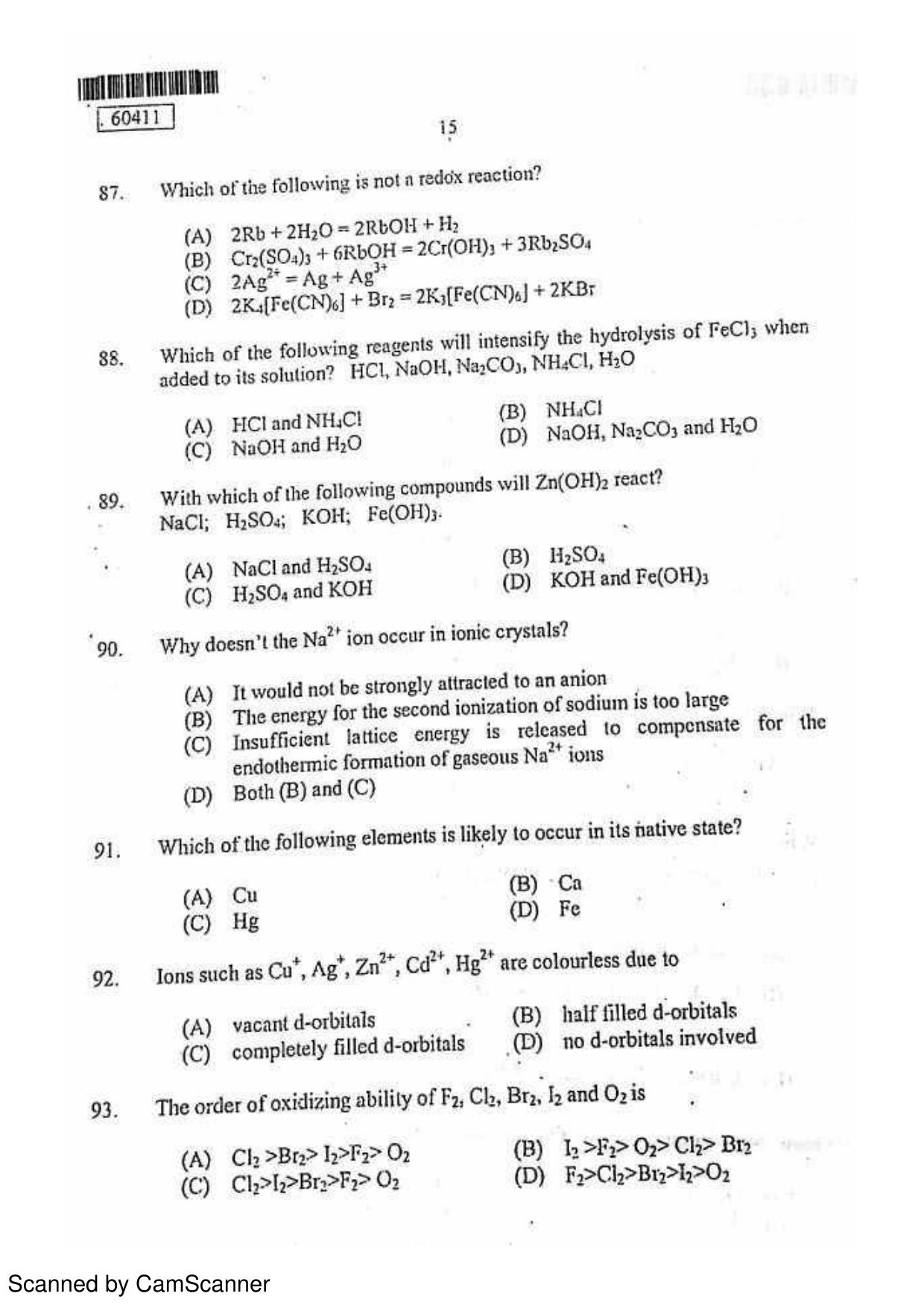 CUSAT CAT 2011 Chemistry Question Paper - Page 16