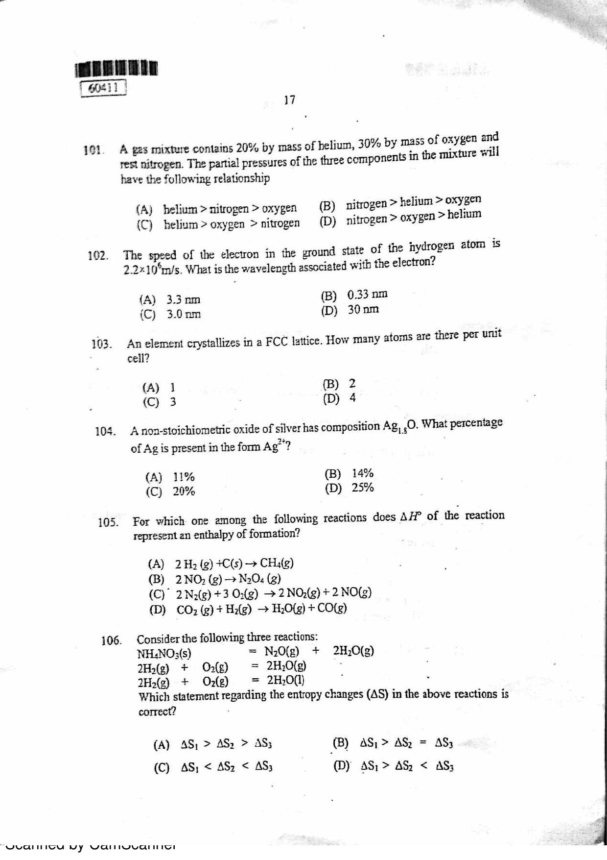 CUSAT CAT 2011 Chemistry Question Paper - Page 18