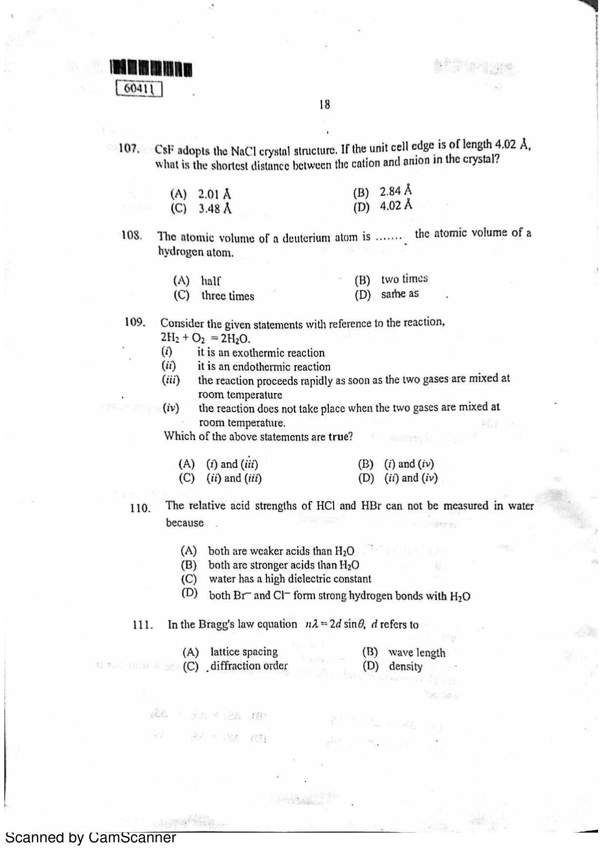 CUSAT CAT 2011 Chemistry Question Paper - Page 19