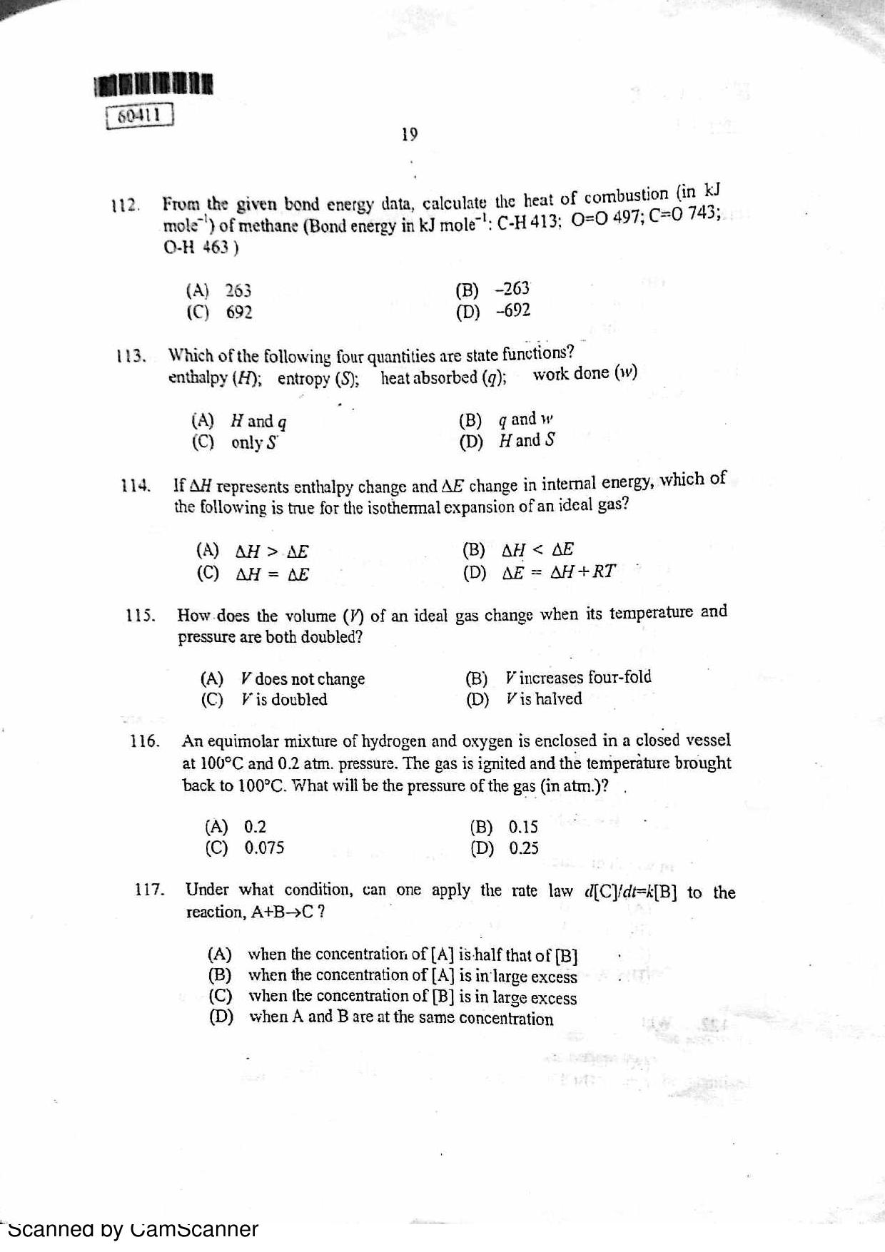 CUSAT CAT 2011 Chemistry Question Paper - Page 20