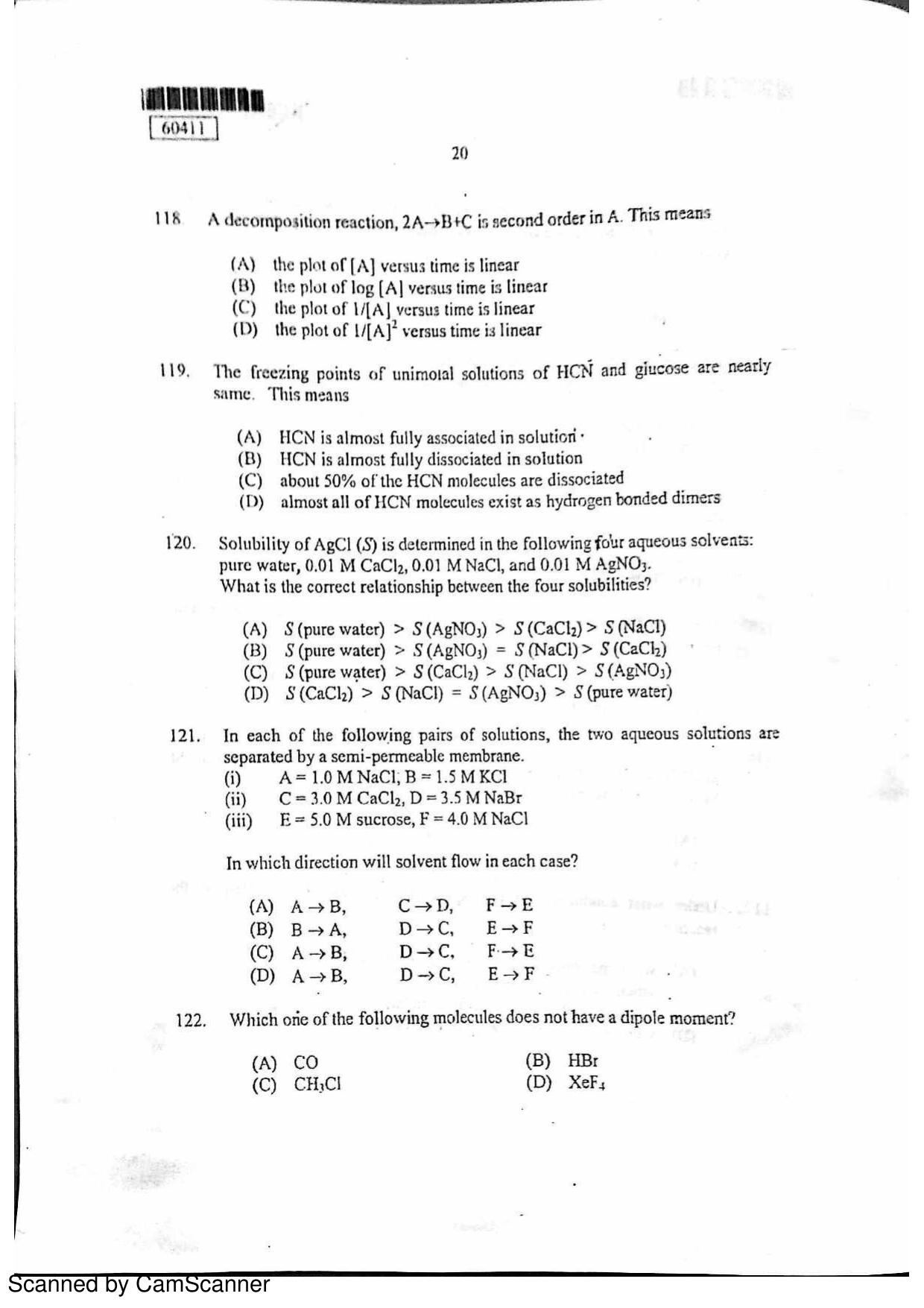 CUSAT CAT 2011 Chemistry Question Paper - Page 21