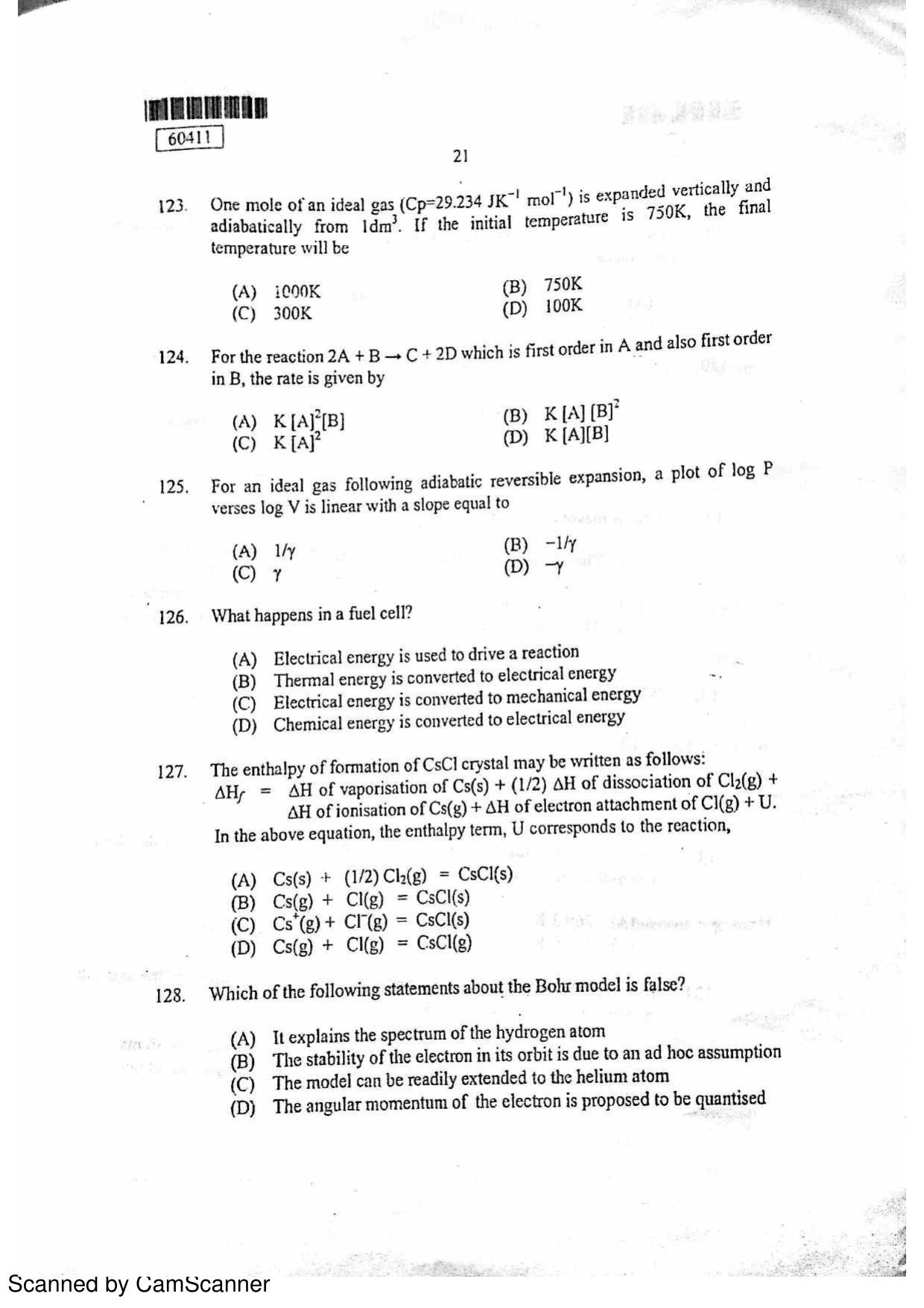 CUSAT CAT 2011 Chemistry Question Paper - Page 22