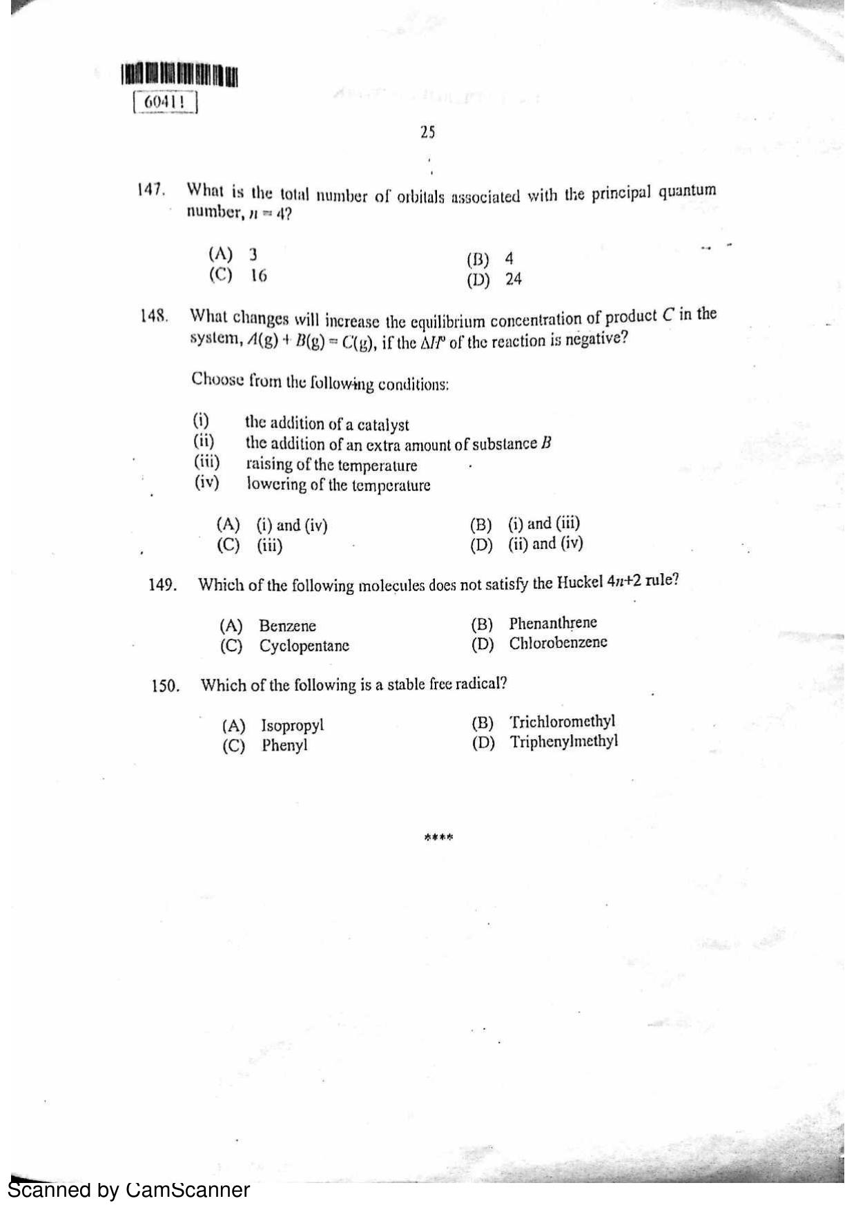 CUSAT CAT 2011 Chemistry Question Paper - Page 26