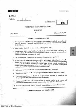 CUSAT CAT 2011 Chemistry Question Paper